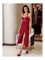 Yırtmaçlı Dantelli Sırt Çapraz Askılı 2li Saten Gecelik Takımı İmaj 4220 Bordo detay görünüm