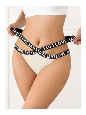 Lily Bianca Yüksek Bel Love Şeritli Beyaz Külot