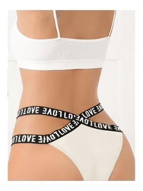 Lily Bianca Yüksek Bel Love Şeritli Beyaz Külot - Alternatif Görünüm