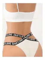 Yüksek Bel Love Şeritli Beyaz Külot Beyaz detay görünüm