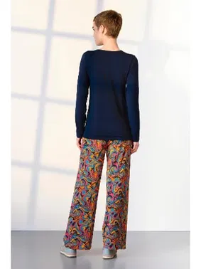 Doreanse Yuvarlak Yaka Uzun Kollu Desenli Cepli Pijama Takımı Doreanse 25K4047 - Alternatif Görünüm