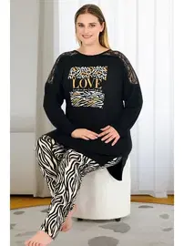 Lady Zebra Desenli Uzun Kollu Büyük Beden Viskon Kumaş Pijama Takımı Lady 11392