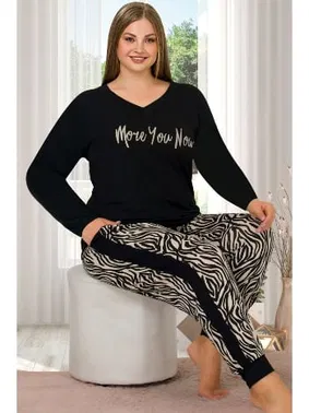Lady Zebra Pijama Uzun Kollu V Yakalı Viskon Lady Pijama Takımı 11397 - Alternatif Görünüm