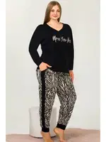 Zebra Pijama Uzun Kollu V Yakalı Viskon Lady Pijama Takımı 11397 Siyah farklı açı