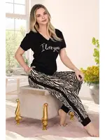 Zebra Uzun Kollu Lady Pijama Takımı 11660 Siyah detay görünüm