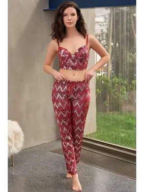 Anıl Zikzak Desenli Büstiyerli Pijama Takımı 4178 Anıl