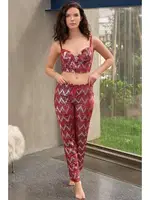 Zikzak Desenli Büstiyerli Pijama Takımı 4178 Anıl Bordo