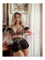 Zincirli Desenli Fantezi Gecelik Takım NightLight 1068 Siyah görsel 4