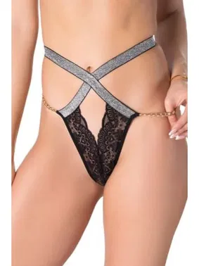 Real Passione Zincirli Şeritli Siyah Erotik Kadın Külot Real Passione 358