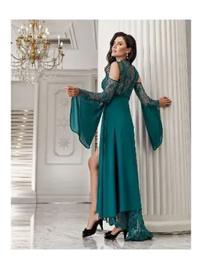 İmaj Zümrüt 2li Saten Gecelik Takımı Transparan Dantel İmaj 3204 - Alternatif Görünüm