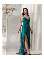 Zümrüt 2li Saten Gecelik Takımı Transparan Dantel İmaj 3204 Yeşil farklı açı