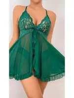 Zümrüt Yeşili Dantel İşlemeli Kısa Fantezi Kadın Geceliği Ruselin 2114 Yeşil
