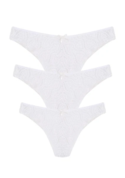 Dantelli 3lü Tanga Külot Ekru Akbeniz 40256
