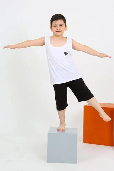 Pamuklu Erkek Çocuk Sıfır Kollu Şortlu Pijama Takımı Akbeniz 20434