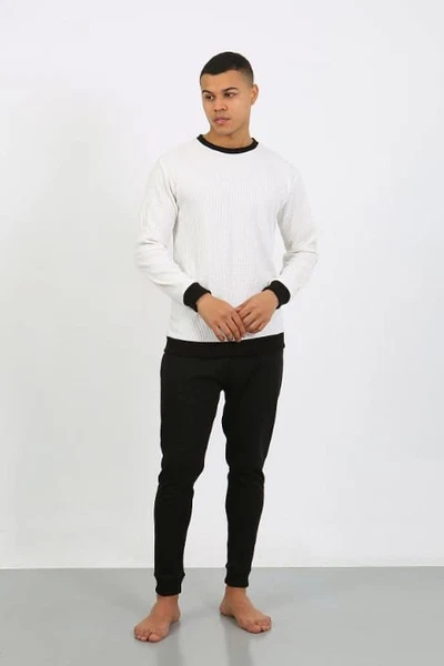 Yuvarlak Yaka Uzun Kollu Manşetli Paça Penye Erkek Pijama Takımı Akbeniz 6870