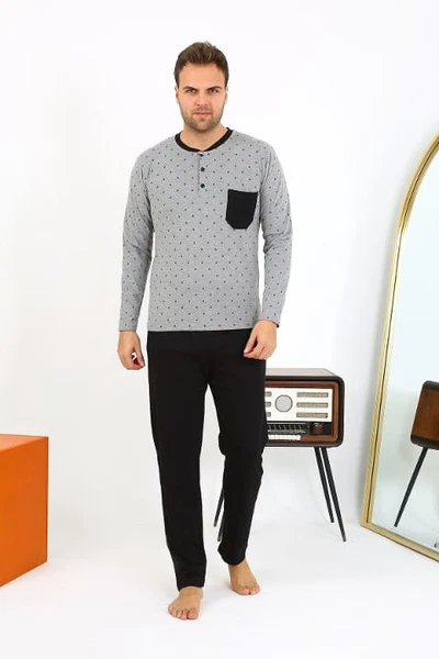 Yuvarlak Yaka Düğmeli Uzun Kollu Penye Erkek Pijama Takımı Akbeniz 6861