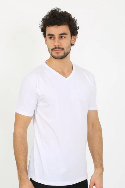 V Yaka Beyaz Penye Kısa Kollu Erkek Atlet Akbeniz 6560