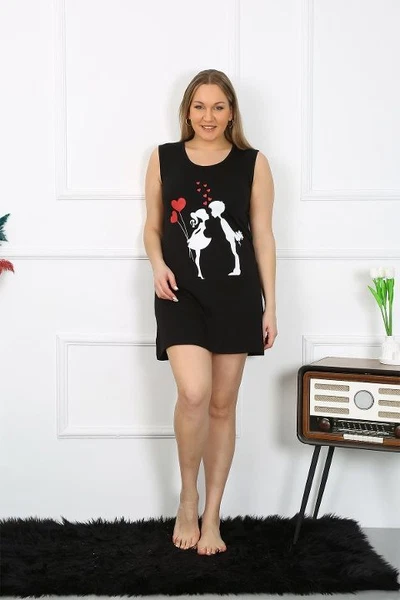 Kalın Askılı Penye Diz Üstü Siyah Büyük Beden Gecelik Akbeniz 12501