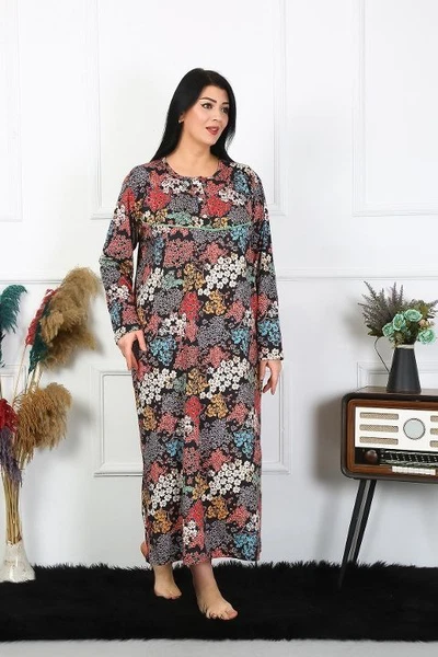 Büyük Beden Uzun Kol Siyah Akbeniz Kadın Anne Gecelik 1365