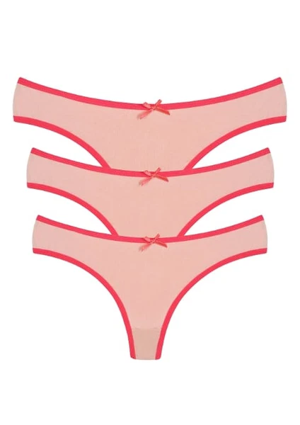 Penye 3lü Kadın Tanga Külot Pudra Akbeniz 40251