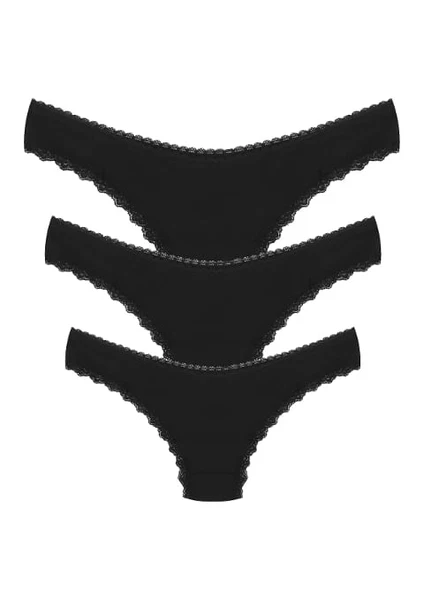 3lü Siyah Pamuklu Kadın Tanga Külot Akbeniz 40251