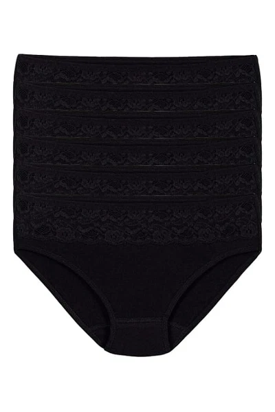 Beli Dantelli Siyah 6'lı Paket Likralı Bikini Külot Yıldız 3786