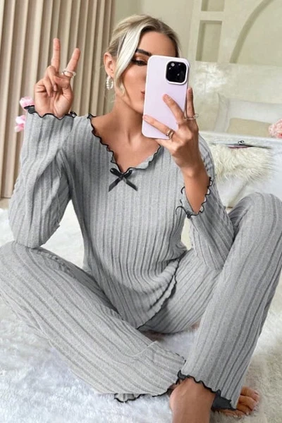Bella Notte Gri Uzun Kollu Pamuklu Pijama Takımı 7093