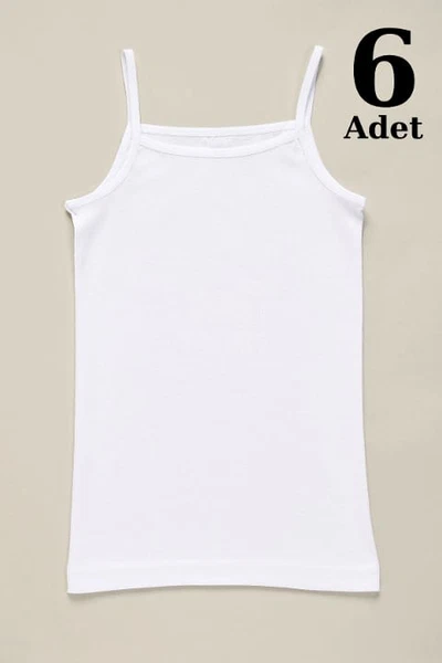 Beyaz 6li Paket Kız Çocuk Atlet İp Askılı %100 Pamuklu Ribana Arma Yıldız 5520 - 6 ADET
