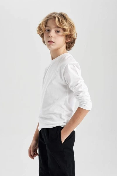 Beyaz Erkek Çocuk Uzun Kollu Tişört %100 Pamuk Arma Yıldız 5538