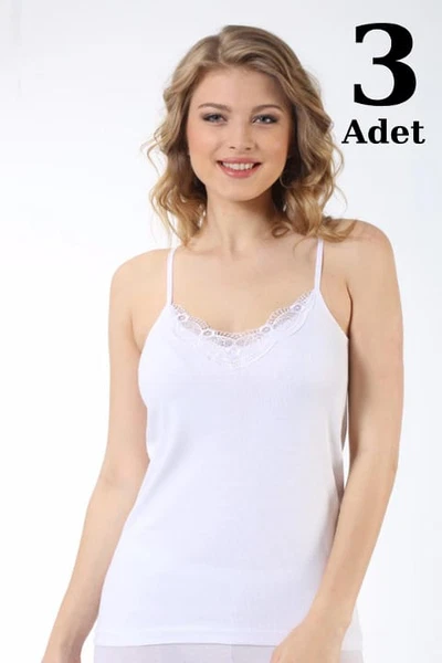 Beyaz Ribana Güpürlü İp Askı Kadın Atlet 3lü Paket Arma Yıldız 3306 - 3 ADET