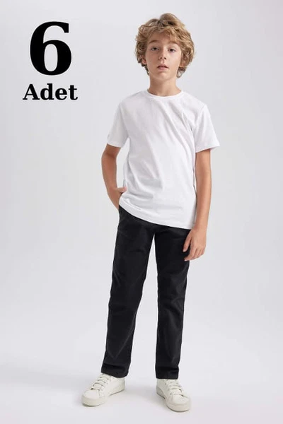 Bisiklet Yaka 6li Paket Beyaz Erkek Çocuk Tişört Kısa Kollu Arma Yıldız 5505 - 6 ADET