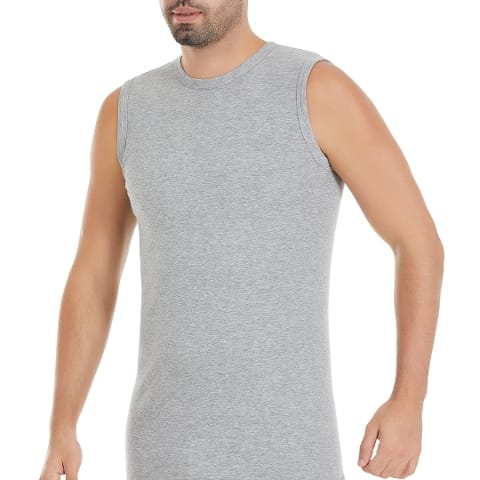 Bisiklet Yaka Pamuk 3'lü Paket Gri Sıfır Kollu Erkek Ribana Atlet Yıldız 14