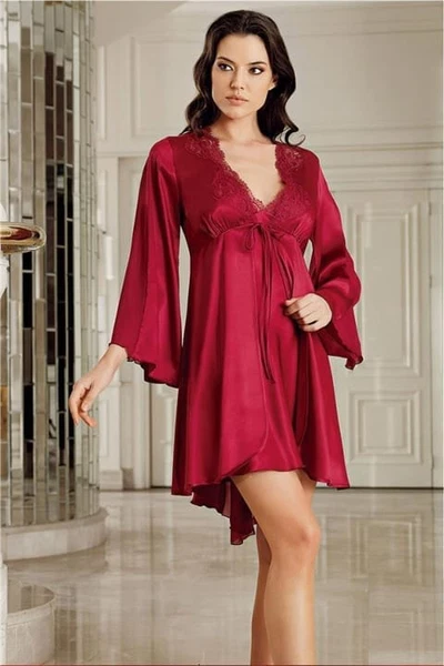 Bordo Sabahlıklı Gecelik İkili Çeyizlik Saten Set İmaj 101