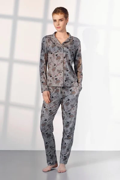 Büyük Beden Çiçek Desenli Gömlek Yaka Kadın Pijama Takımı Doreanse 25K4030P
