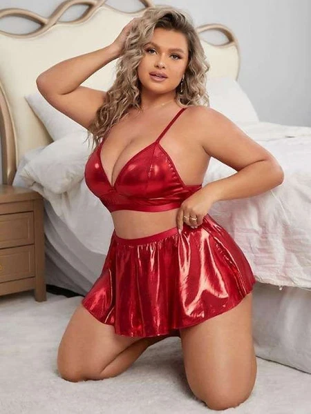 Büyük Beden Kırmızı Deri Fantazi Elbise Real Passione 40014