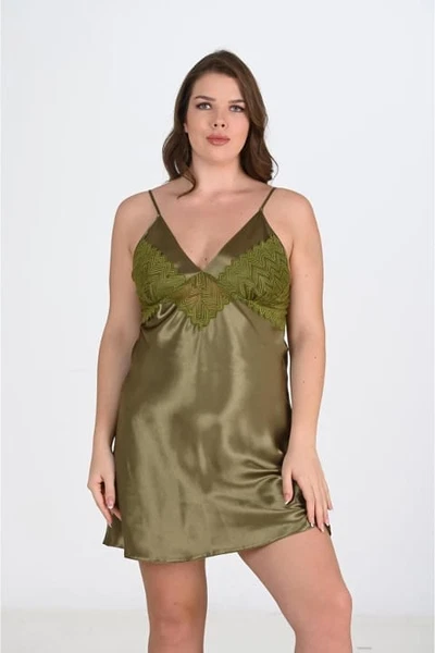 Büyük Beden Saten Haki Gecelik Ahu Primoda 2104