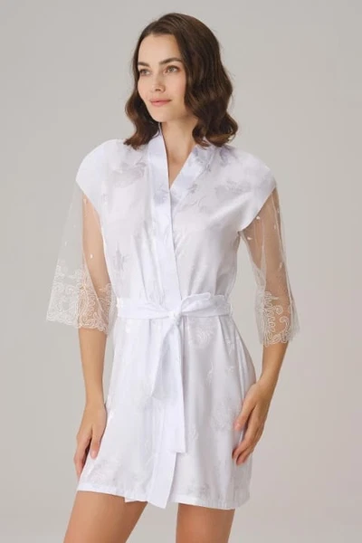 Uzun Kollu V Yaka Saten Dantelli Kadın Sabahlık Anıl 5784