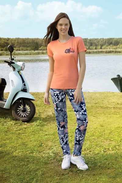 Çiçek Desen Basklı Kısa kollu Kadın T-Shirt Pijama Takımı Doreanse 4293