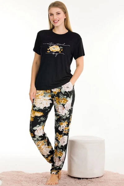 Çiçek Desenli Kısa Kol Tişört Pijama Takımı Lady 12550