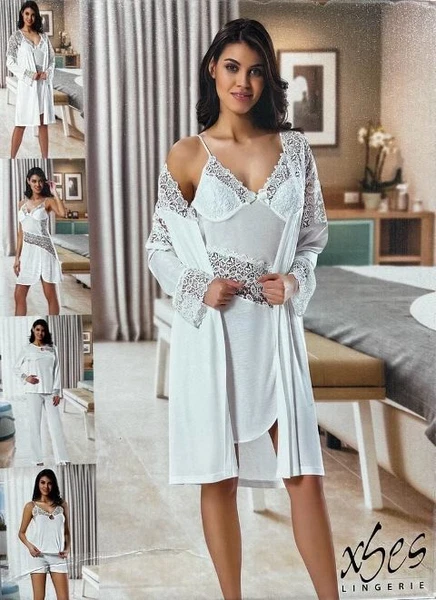 Dantelli Penye Sabahlık Şortlu 6Lı Çeyiz Seti XSES 3008