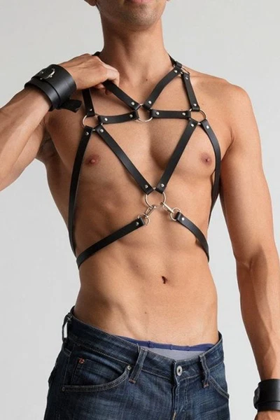 Deri Şerit Askılar Erkek Harness BDSM Kostüm missisX 88078
