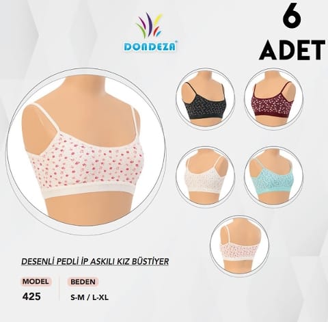 Pedli Desenli İp Askılı Kız Çocuk Bustiyer 6'lı Dondeza 425