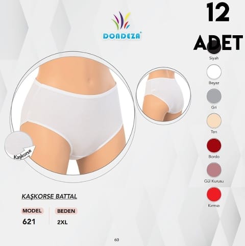 Kaşkorse Battal Beden Kadın Bato Külot 12'li Dondeza 621