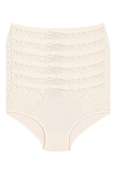Ekru 6'lı Paket Likralı Dantelli Bato Kadın Külot Yıldız 3832