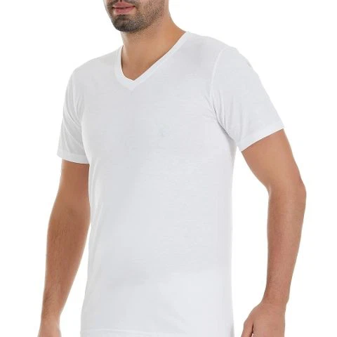 Erkek Beyaz 6'lı Paket V-Yaka Kısa Kollu Fanila Atlet Yıldız 23
