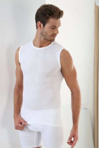 Erkek Beyaz Ribana Yuvarlak Yaka Kolsuz Atlet Arma Yıldız 1110