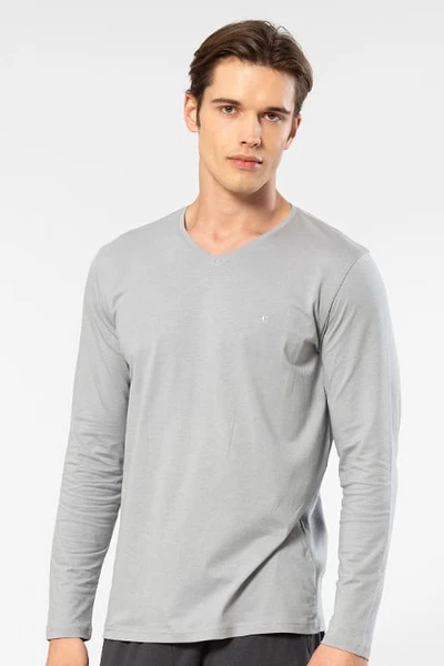 Gri Modal Pamuklu V Yaka Erkek T-shirt Cacharel 2243