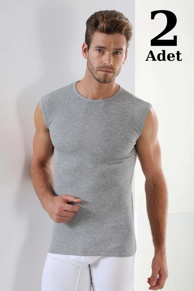 Erkek Ribana Gri Yuvarlak Yaka Kolsuz Atlet 2'li Paket Arma Yıldız 1110 - 2 ADET