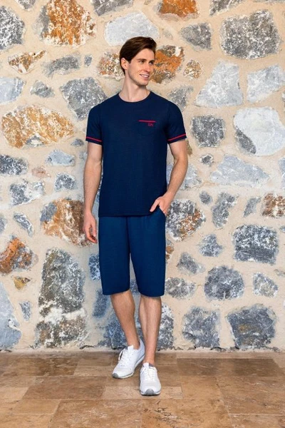 Erkek T-Shirt Lacivert Kısa Kol Şort T-shirt Pijama Takımı 24Y4502
