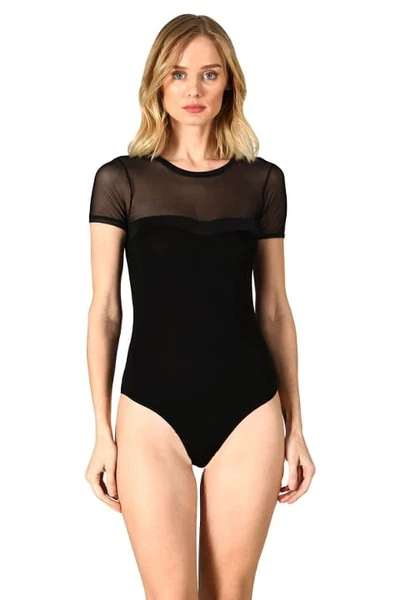 Esnek Rahat Yaka Saten Ve Tül Detaylı Bisiklet Yaka Kısa Kollu Kancalı Body Özkan 27092